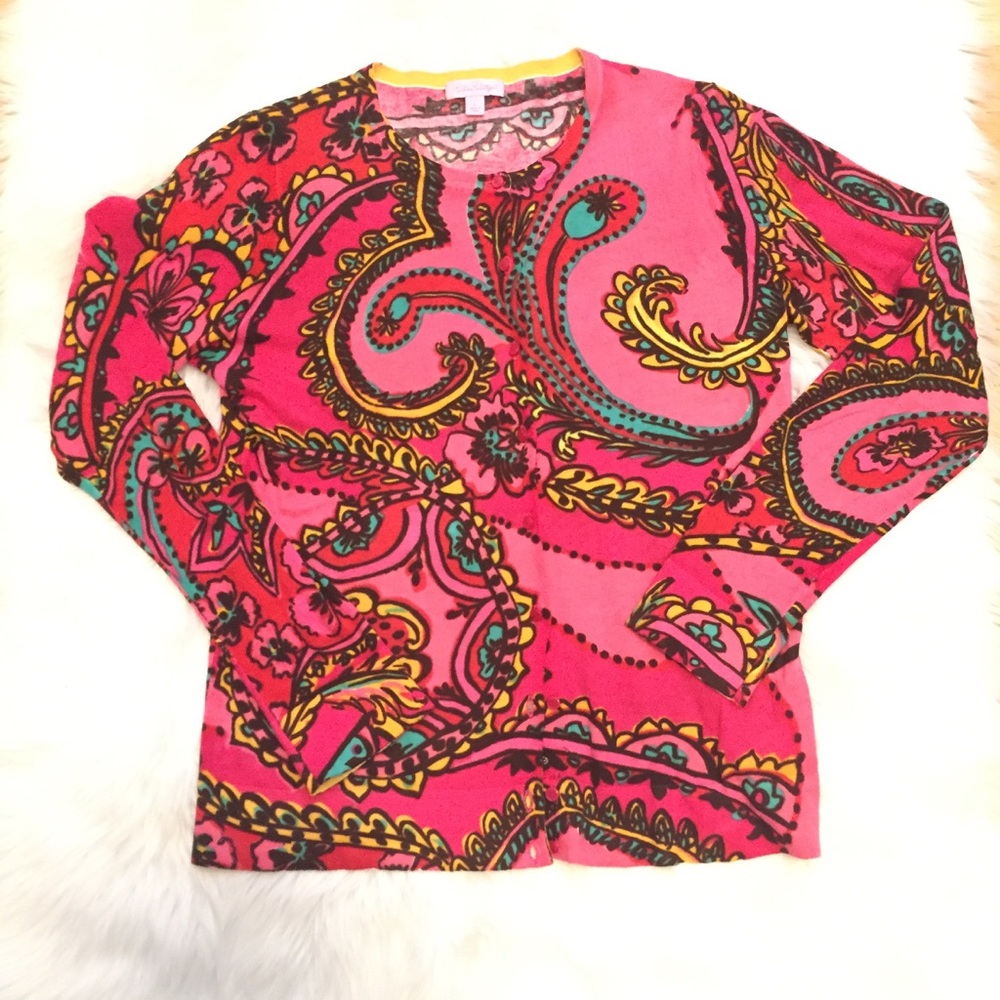 Lily Pulitzer pink paisley flower pattern cardigan